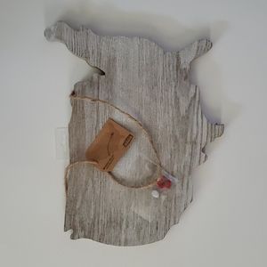 NEW Jillibean Soup Mix the Media USA Shaped Wooden Wall Art Plank Red Heart Tack